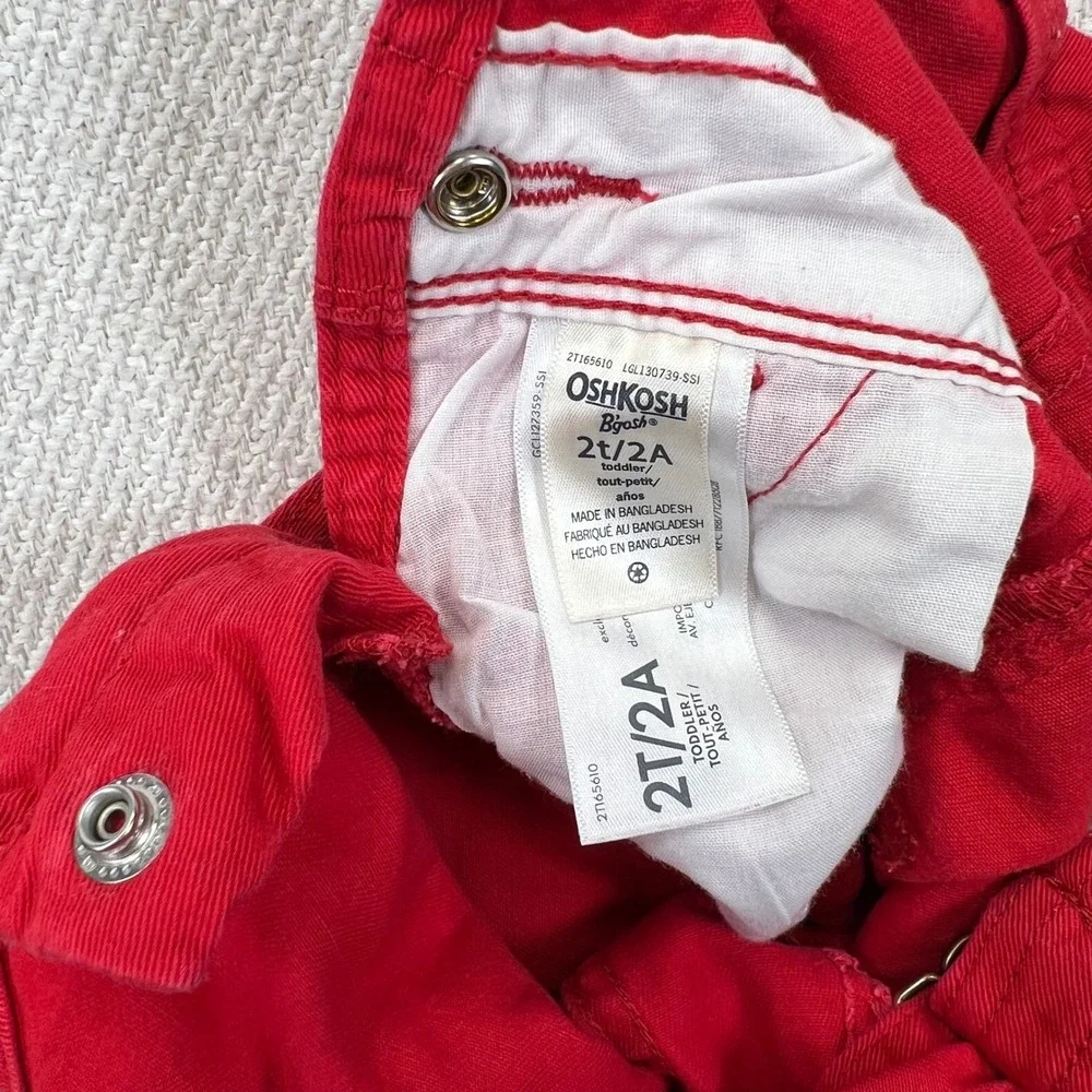 OshKosh B'gosh Shortalls Toddler 2T Red Eyelet Lace Trim Vestbak Cotton Bibs